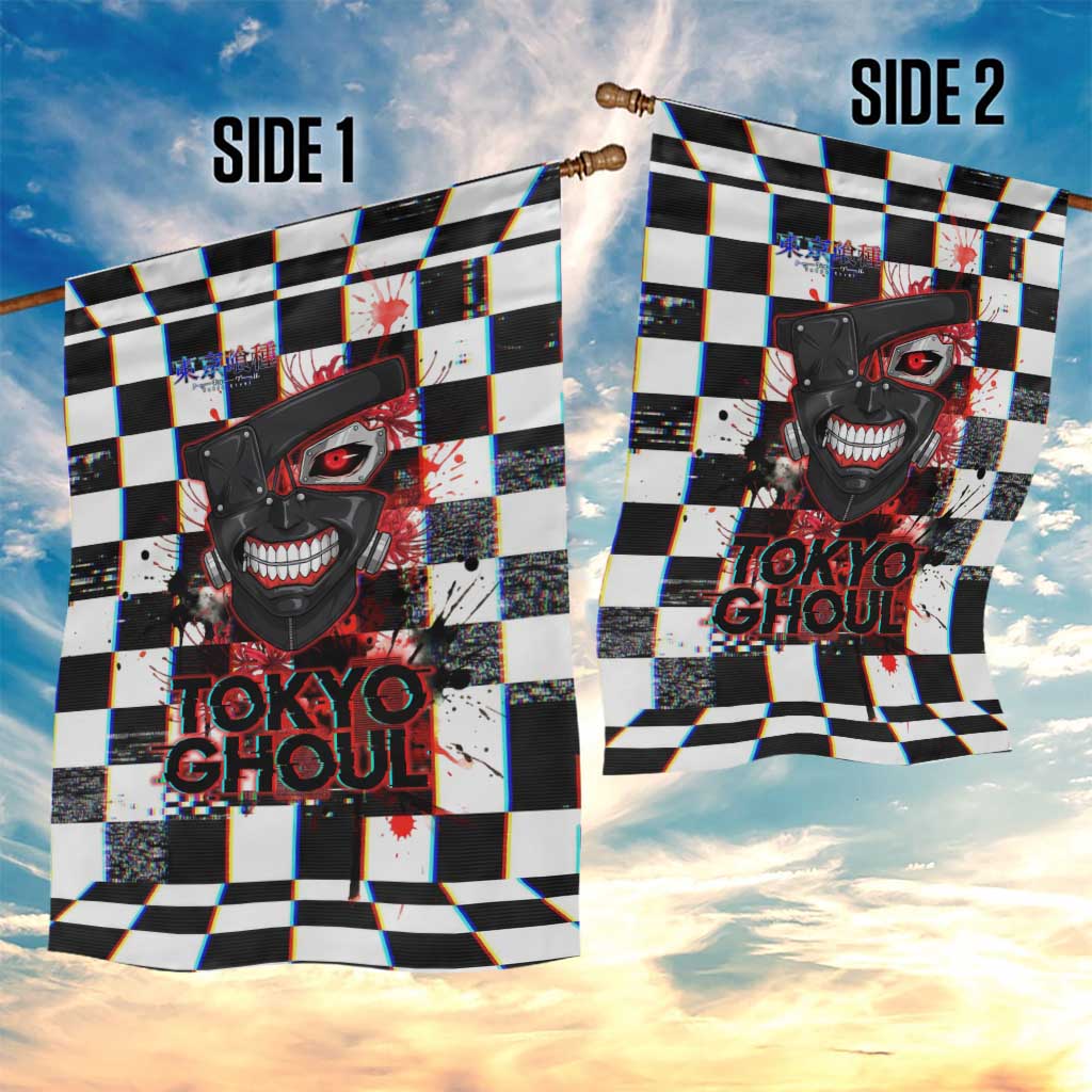Tokyo Ghoul Kaneki Ken Garden Flag Glitchcore Anime Style with Dark Checker Pattern