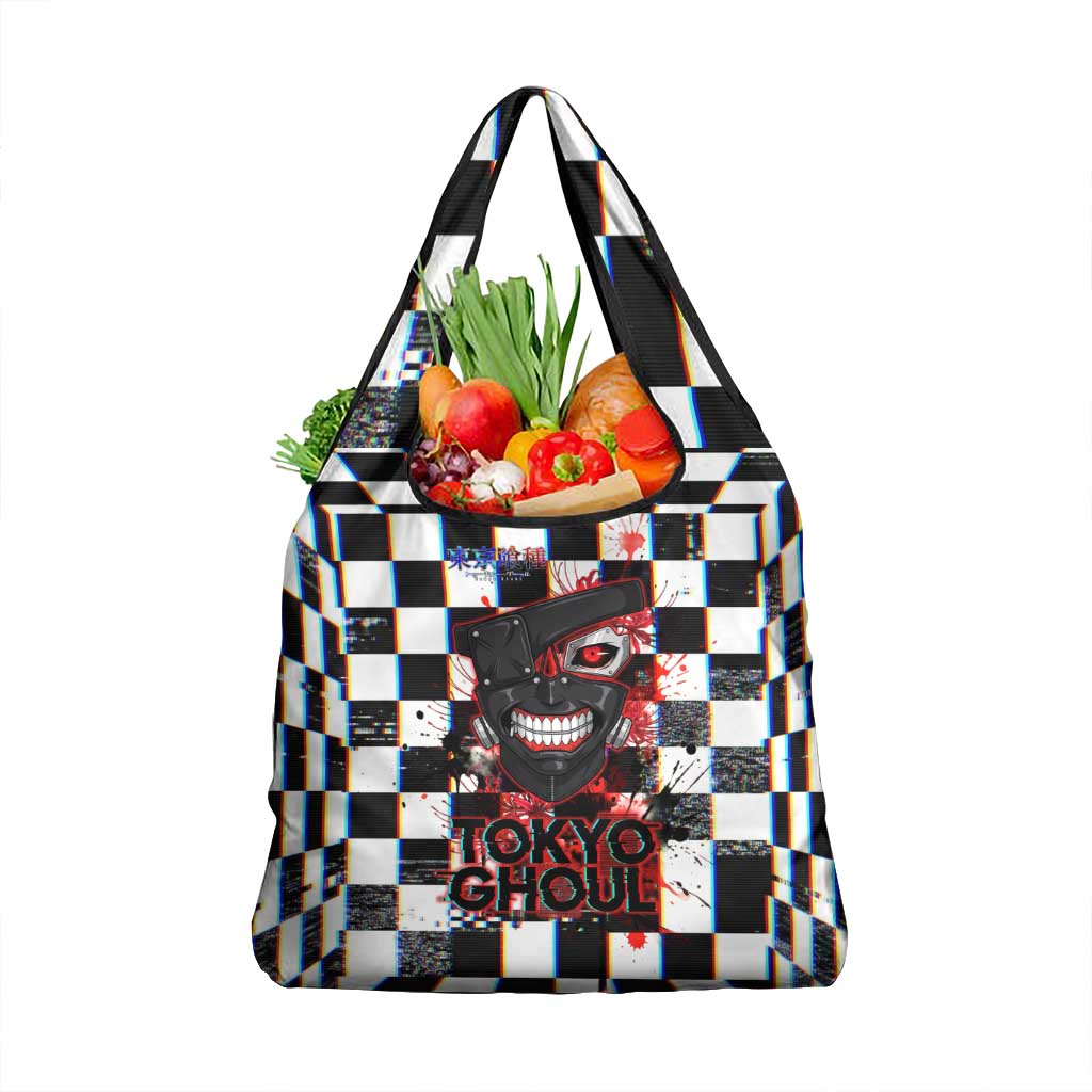 Tokyo Ghoul Kaneki Ken Grocery Bag Glitchcore Anime Style with Dark Checker Pattern