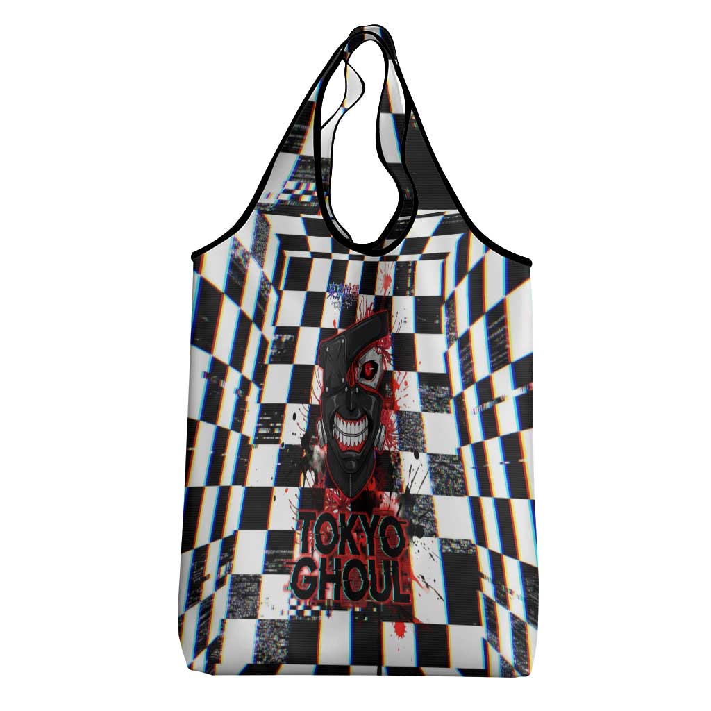 Tokyo Ghoul Kaneki Ken Grocery Bag Glitchcore Anime Style with Dark Checker Pattern