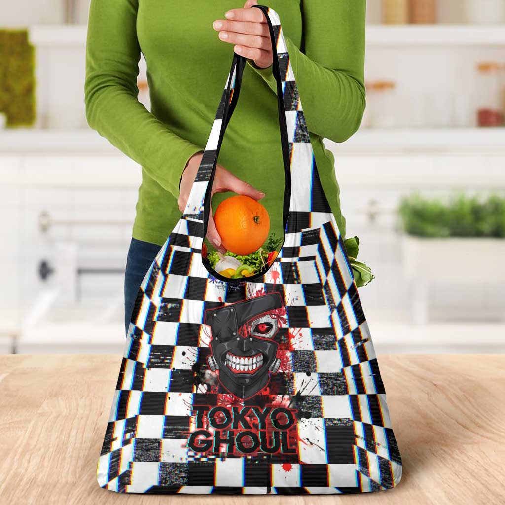 Tokyo Ghoul Kaneki Ken Grocery Bag Glitchcore Anime Style with Dark Checker Pattern