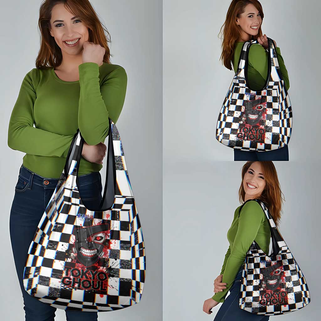Tokyo Ghoul Kaneki Ken Grocery Bag Glitchcore Anime Style with Dark Checker Pattern