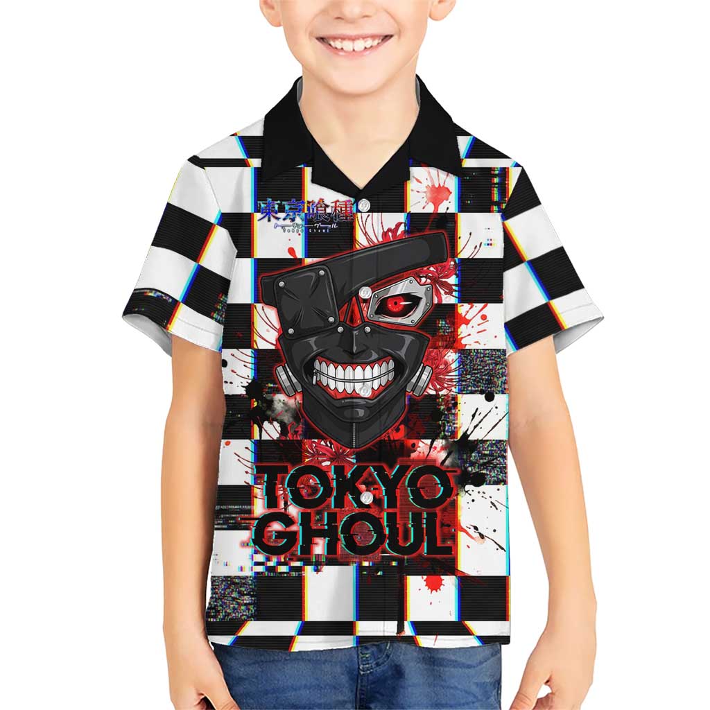 Tokyo Ghoul Kaneki Ken Hawaiian Shirt Glitchcore Anime Style with Dark Checker Pattern