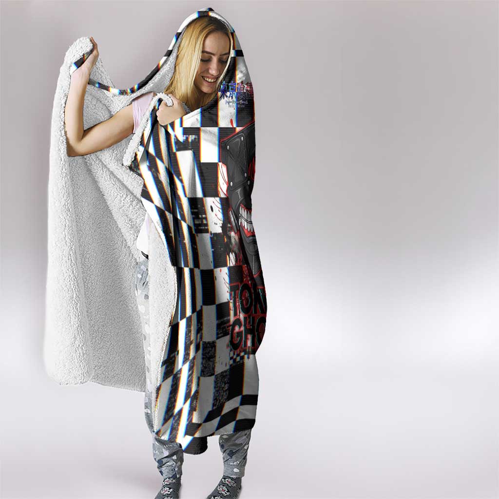 Tokyo Ghoul Kaneki Ken Hooded Blanket Glitchcore Anime Style with Dark Checker Pattern