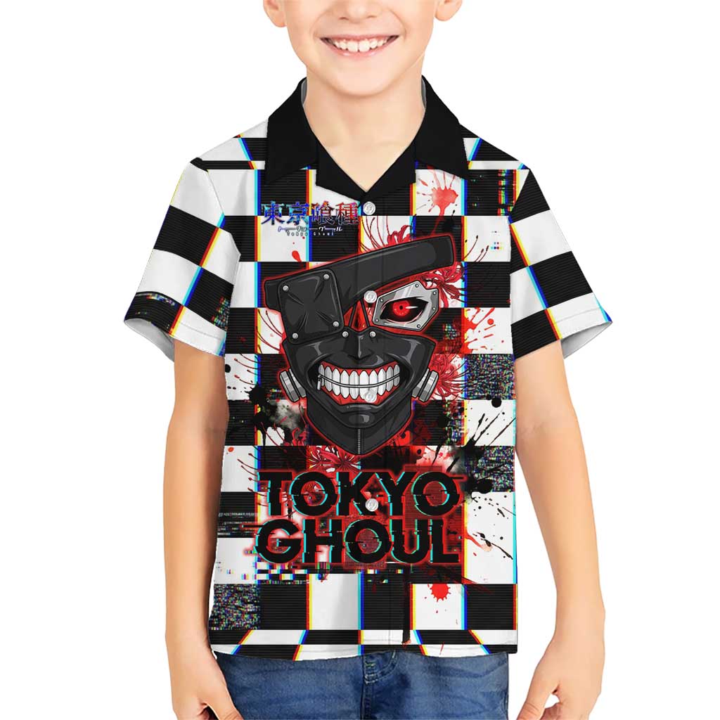 Tokyo Ghoul Kaneki Ken Kid Hawaiian Shirt Glitchcore Anime Style with Dark Checker Pattern