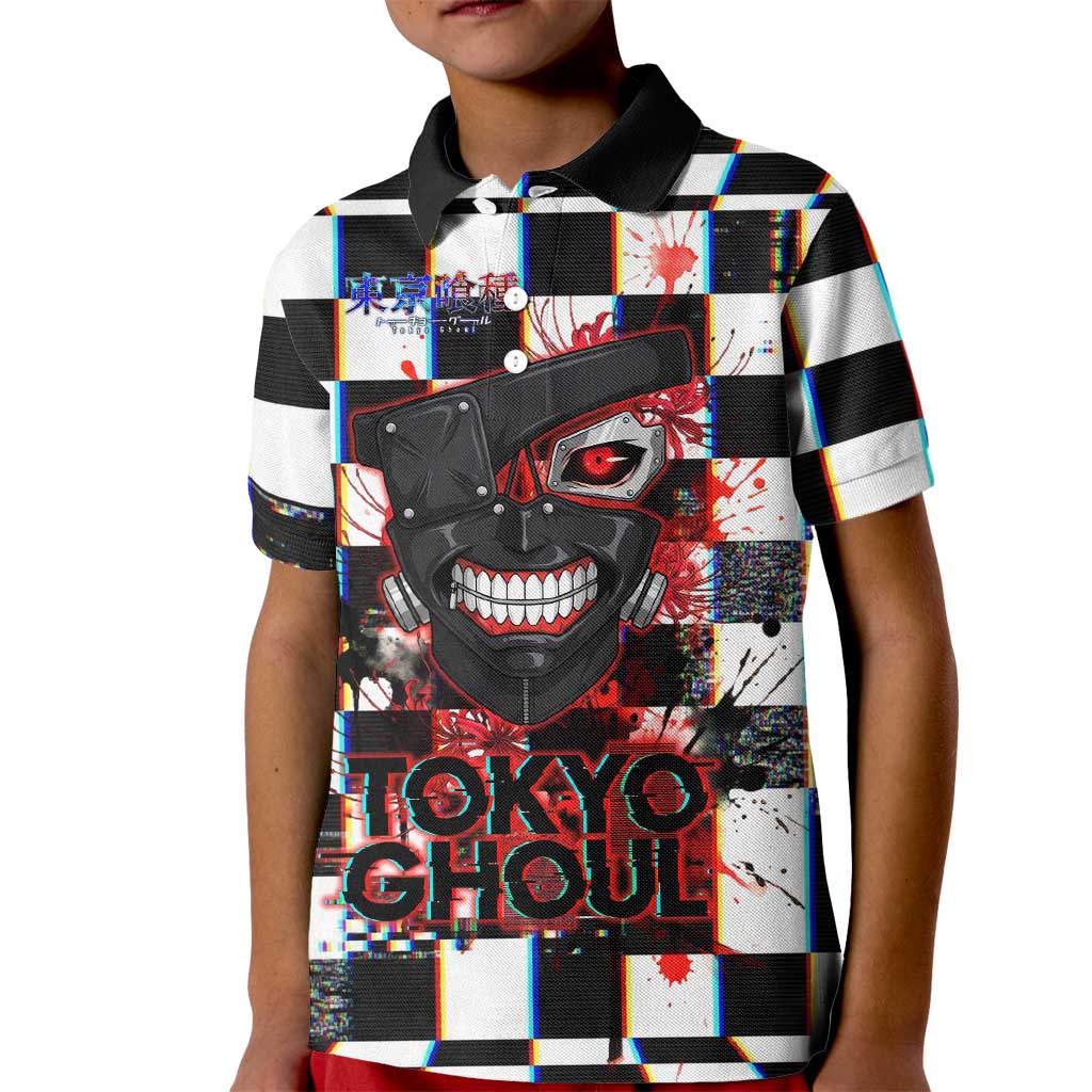 Tokyo Ghoul Kaneki Ken Kid Polo Shirt Glitchcore Anime Style with Dark Checker Pattern