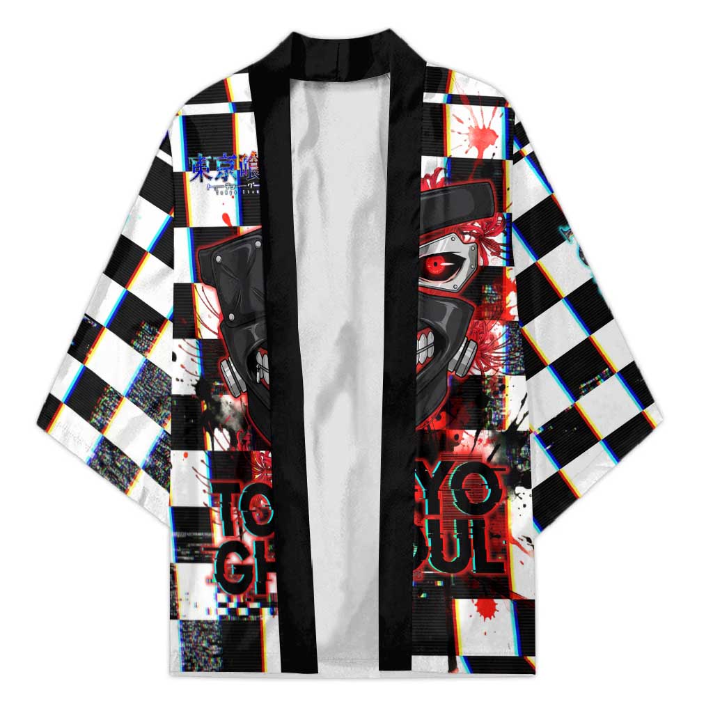 Tokyo Ghoul Kaneki Ken Kimono Glitchcore Anime Style with Dark Checker Pattern