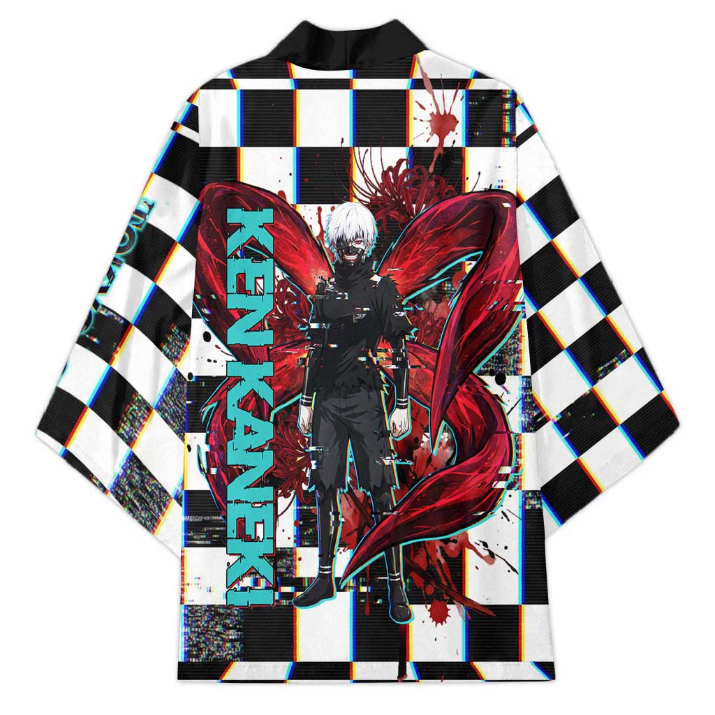 Tokyo Ghoul Kaneki Ken Kimono Glitchcore Anime Style with Dark Checker Pattern