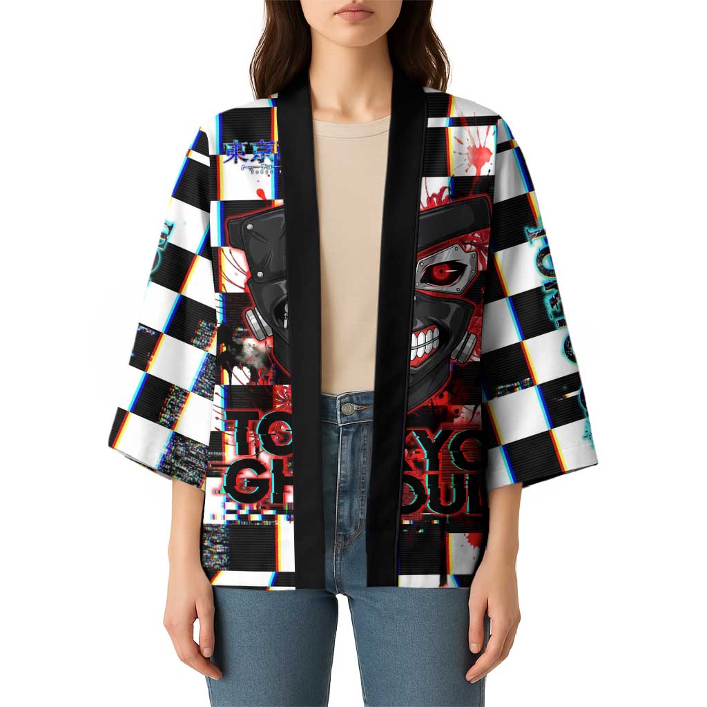 Tokyo Ghoul Kaneki Ken Kimono Glitchcore Anime Style with Dark Checker Pattern