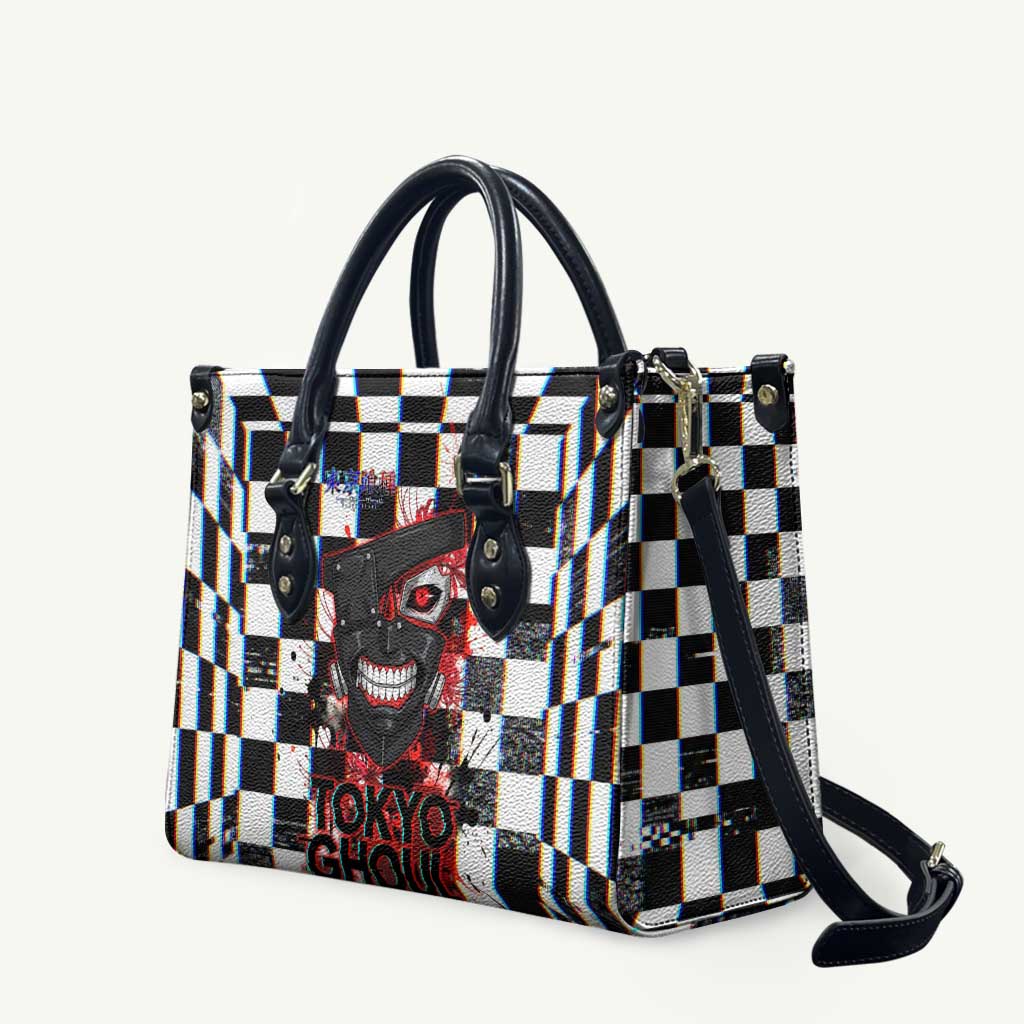 Tokyo Ghoul Kaneki Ken Leather Bag Glitchcore Anime Style with Dark Checker Pattern
