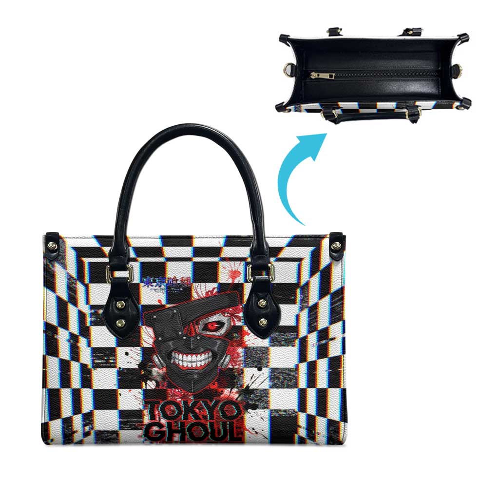 Tokyo Ghoul Kaneki Ken Leather Bag Glitchcore Anime Style with Dark Checker Pattern
