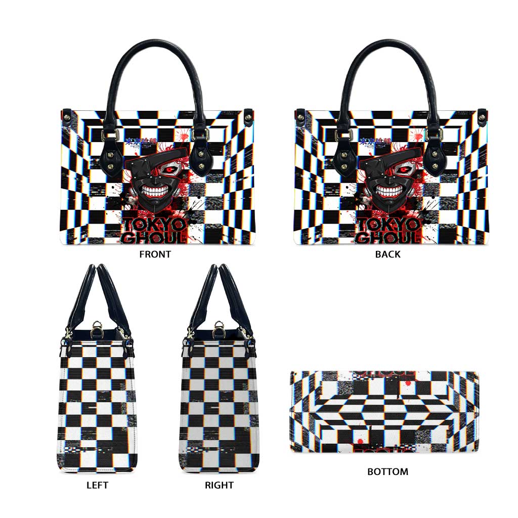 Tokyo Ghoul Kaneki Ken Leather Bag Glitchcore Anime Style with Dark Checker Pattern