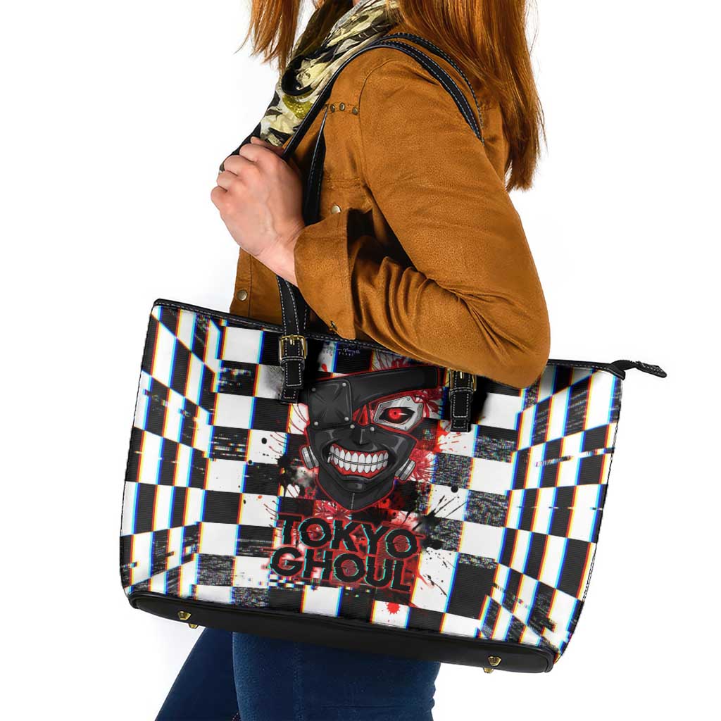 Tokyo Ghoul Kaneki Ken Leather Tote Bag Glitchcore Anime Style with Dark Checker Pattern