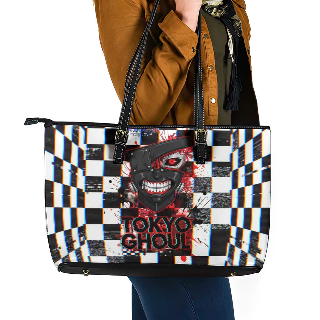 Tokyo Ghoul Kaneki Ken Leather Tote Bag Glitchcore Anime Style with Dark Checker Pattern