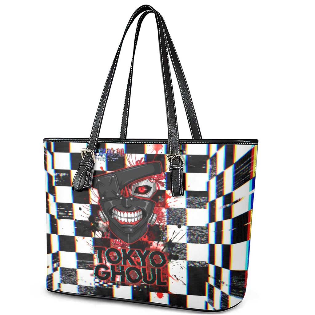 Tokyo Ghoul Kaneki Ken Leather Tote Bag Glitchcore Anime Style with Dark Checker Pattern