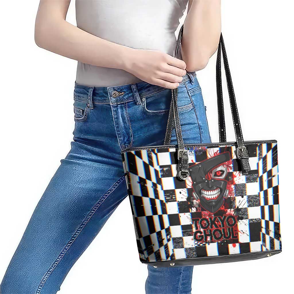 Tokyo Ghoul Kaneki Ken Leather Tote Bag Glitchcore Anime Style with Dark Checker Pattern