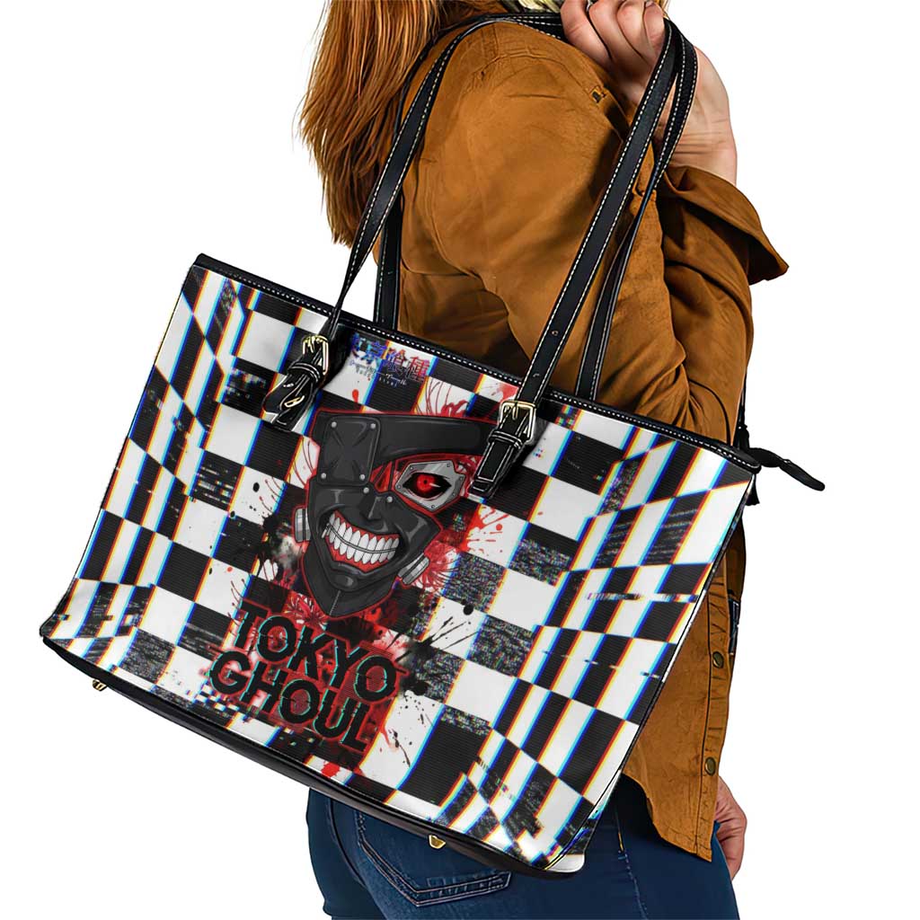 Tokyo Ghoul Kaneki Ken Leather Tote Bag Glitchcore Anime Style with Dark Checker Pattern