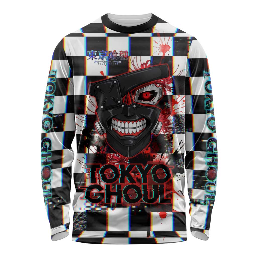 Tokyo Ghoul Kaneki Ken Long Sleeve Shirt Glitchcore Anime Style with Dark Checker Pattern