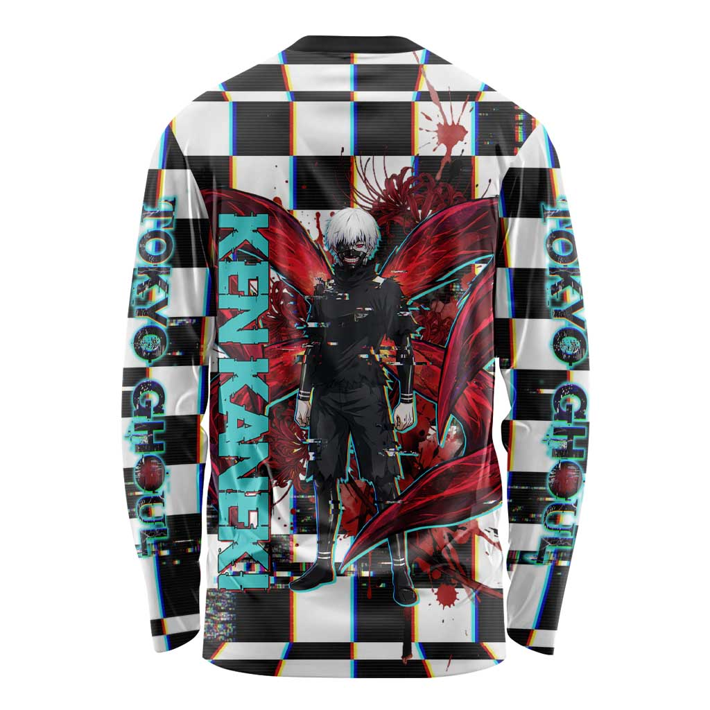 Tokyo Ghoul Kaneki Ken Long Sleeve Shirt Glitchcore Anime Style with Dark Checker Pattern