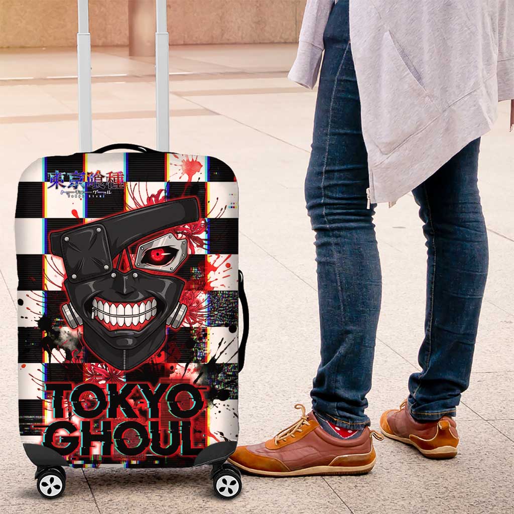 Tokyo Ghoul Kaneki Ken Luggage Cover Glitchcore Anime Style with Dark Checker Pattern
