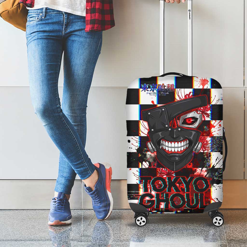 Tokyo Ghoul Kaneki Ken Luggage Cover Glitchcore Anime Style with Dark Checker Pattern