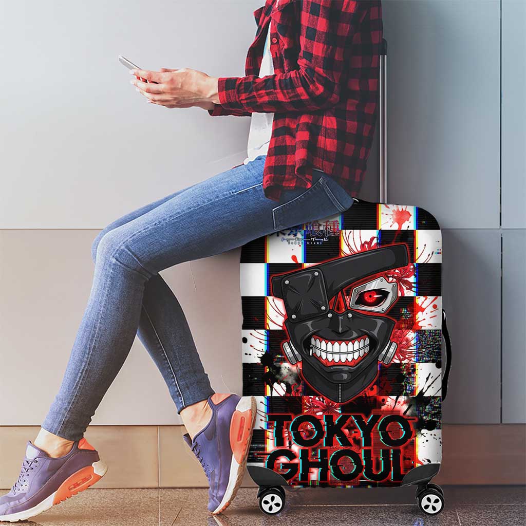 Tokyo Ghoul Kaneki Ken Luggage Cover Glitchcore Anime Style with Dark Checker Pattern