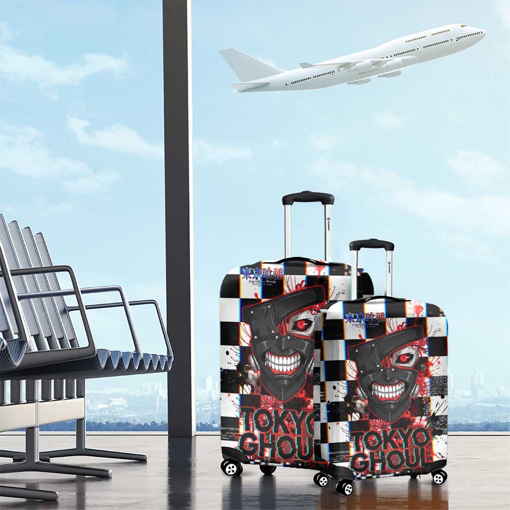 Tokyo Ghoul Kaneki Ken Luggage Cover Glitchcore Anime Style with Dark Checker Pattern