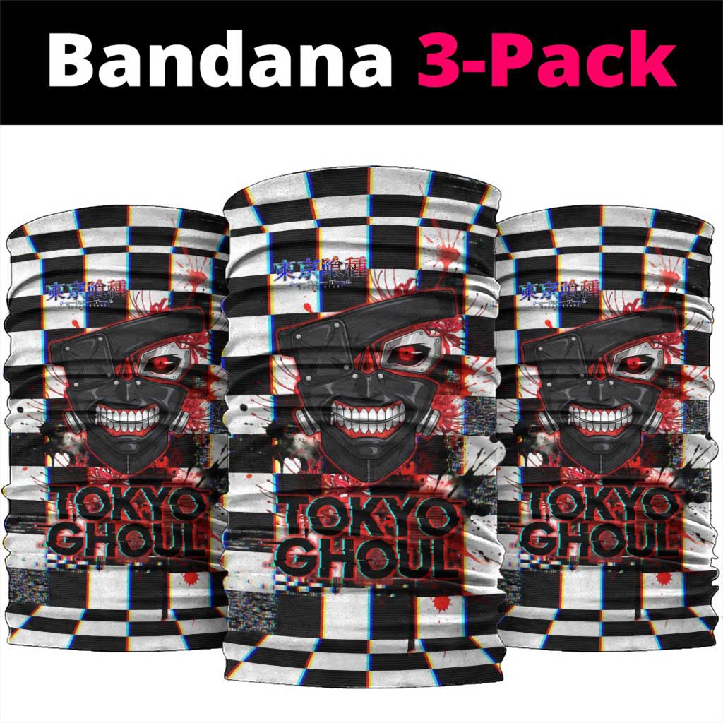 Tokyo Ghoul Kaneki Ken Neck Gaiter Glitchcore Anime Style with Dark Checker Pattern