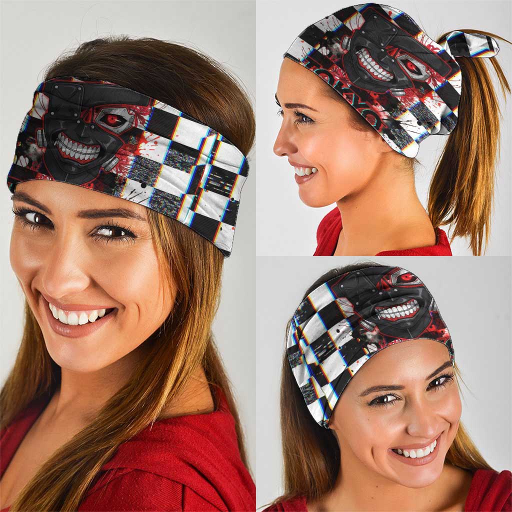 Tokyo Ghoul Kaneki Ken Neck Gaiter Glitchcore Anime Style with Dark Checker Pattern