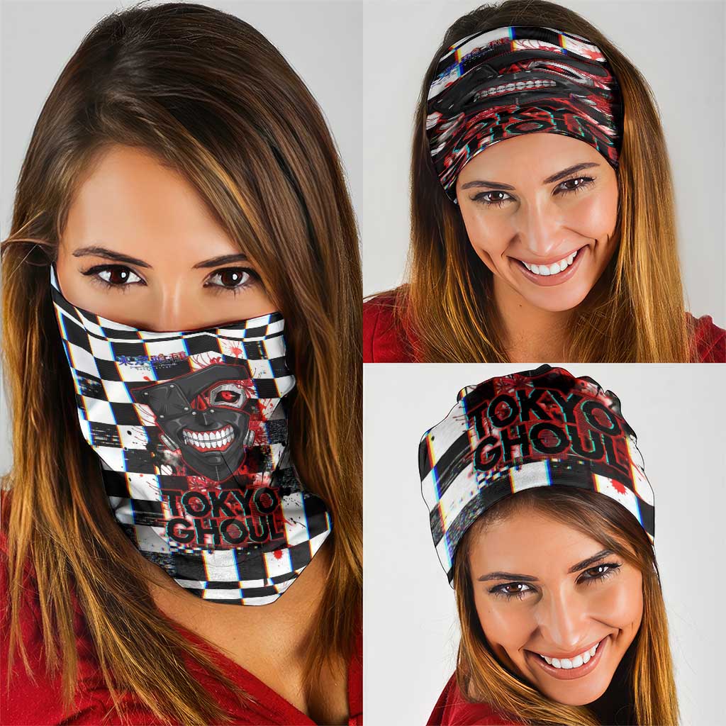 Tokyo Ghoul Kaneki Ken Neck Gaiter Glitchcore Anime Style with Dark Checker Pattern