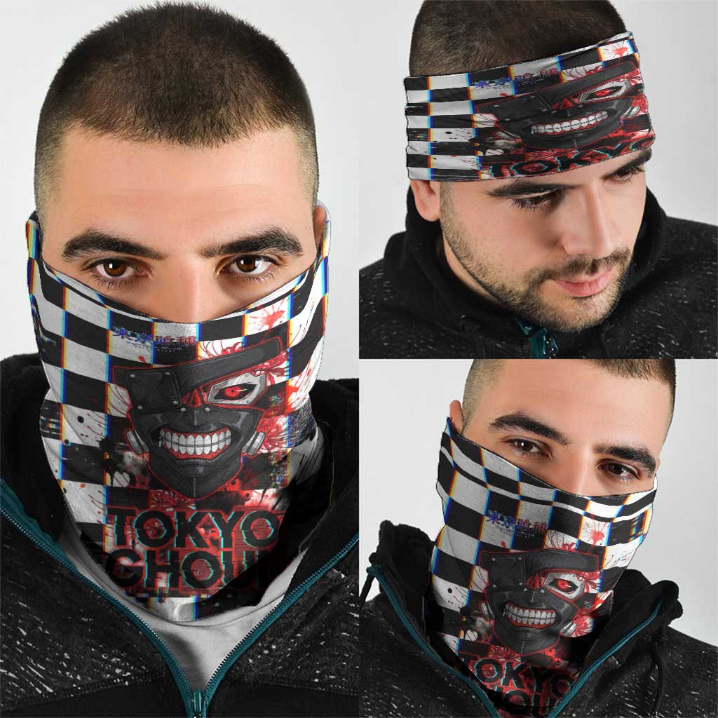 Tokyo Ghoul Kaneki Ken Neck Gaiter Glitchcore Anime Style with Dark Checker Pattern