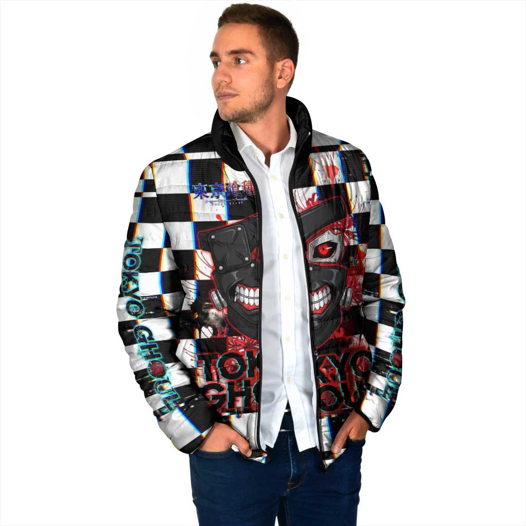 Tokyo Ghoul Kaneki Ken Padded Jacket Glitchcore Anime Style with Dark Checker Pattern