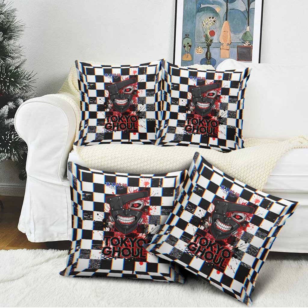 Tokyo Ghoul Kaneki Ken Pillow Cover Glitchcore Anime Style with Dark Checker Pattern
