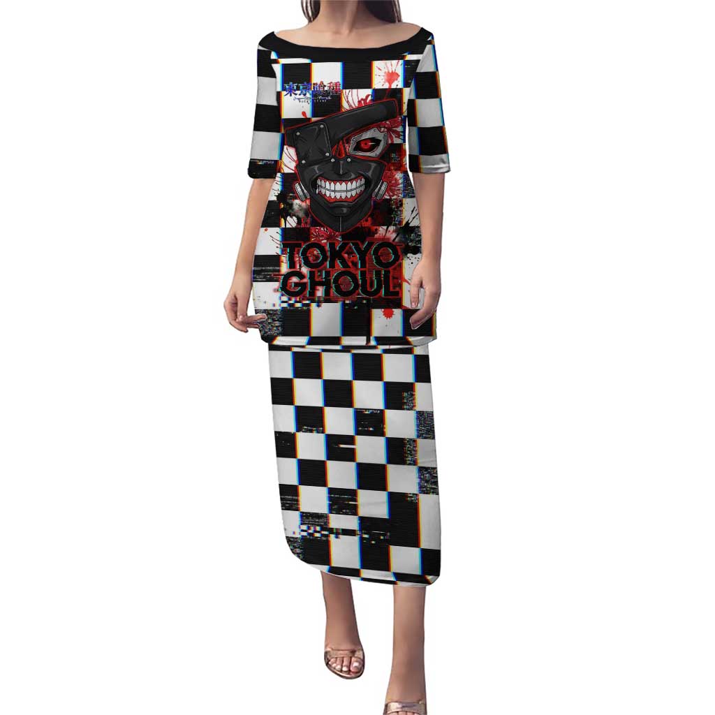 Tokyo Ghoul Kaneki Ken Puletasi Glitchcore Anime Style with Dark Checker Pattern