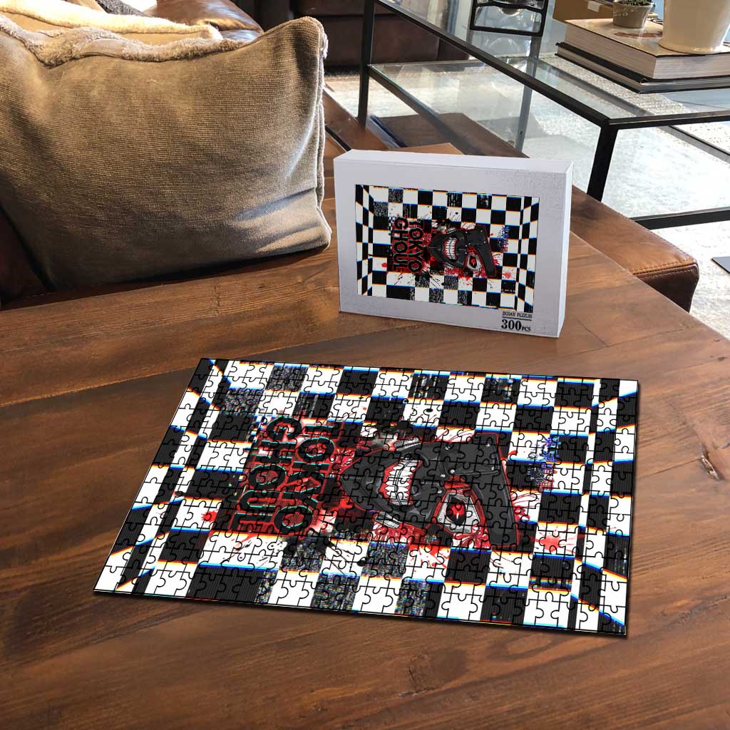 Tokyo Ghoul Kaneki Ken Puzzle Glitchcore Anime Style with Dark Checker Pattern