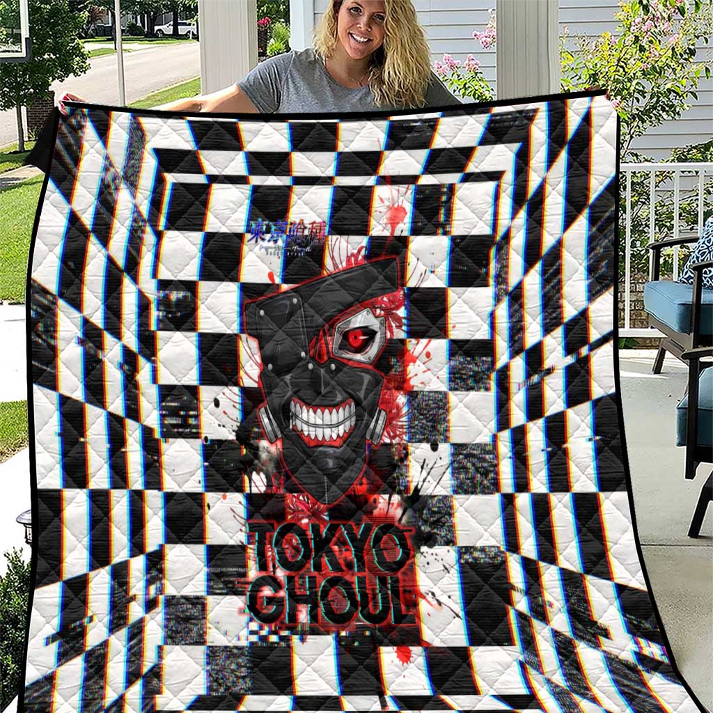 Tokyo Ghoul Kaneki Ken Quilt Glitchcore Anime Style with Dark Checker Pattern