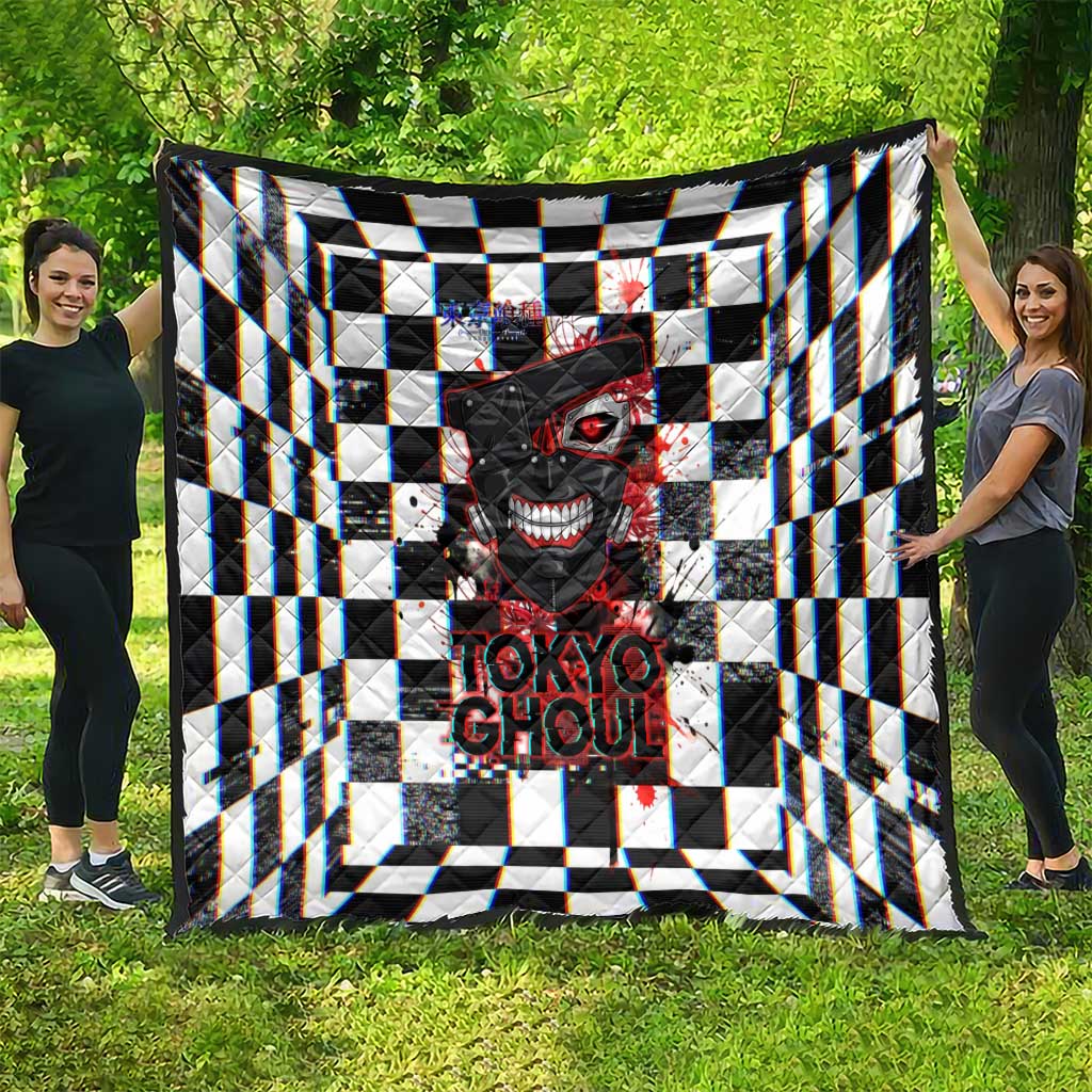 Tokyo Ghoul Kaneki Ken Quilt Glitchcore Anime Style with Dark Checker Pattern