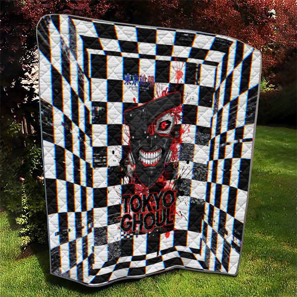 Tokyo Ghoul Kaneki Ken Quilt Glitchcore Anime Style with Dark Checker Pattern