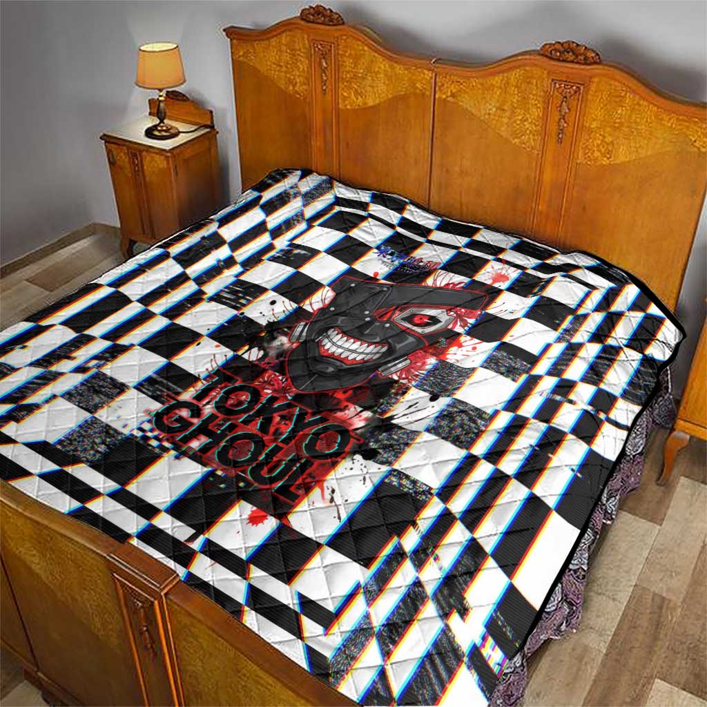 Tokyo Ghoul Kaneki Ken Quilt Glitchcore Anime Style with Dark Checker Pattern