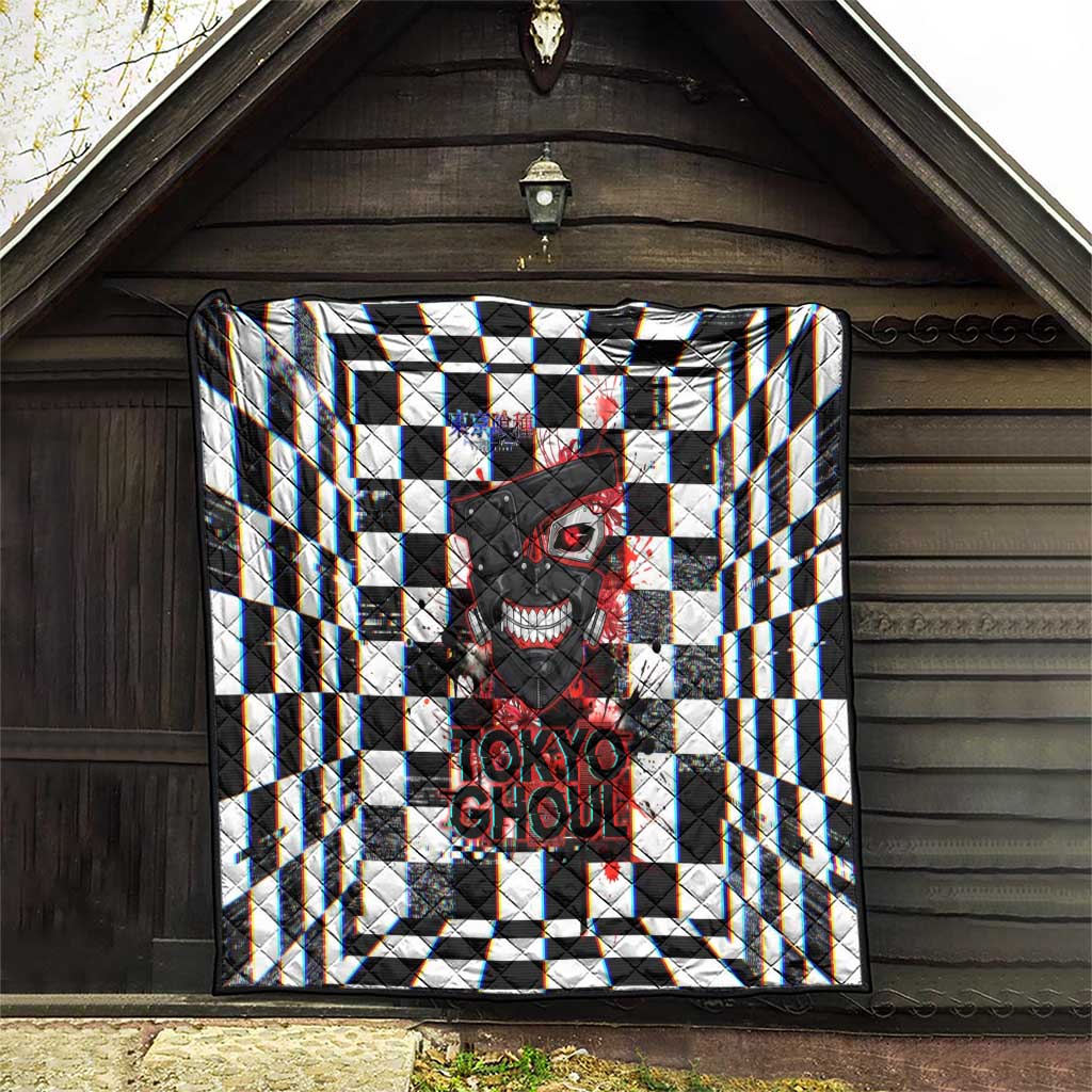 Tokyo Ghoul Kaneki Ken Quilt Glitchcore Anime Style with Dark Checker Pattern
