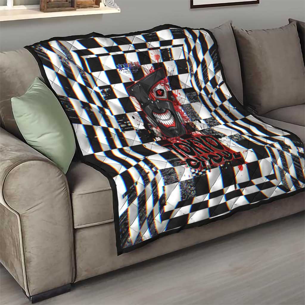 Tokyo Ghoul Kaneki Ken Quilt Glitchcore Anime Style with Dark Checker Pattern