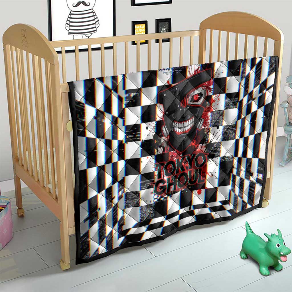 Tokyo Ghoul Kaneki Ken Quilt Glitchcore Anime Style with Dark Checker Pattern