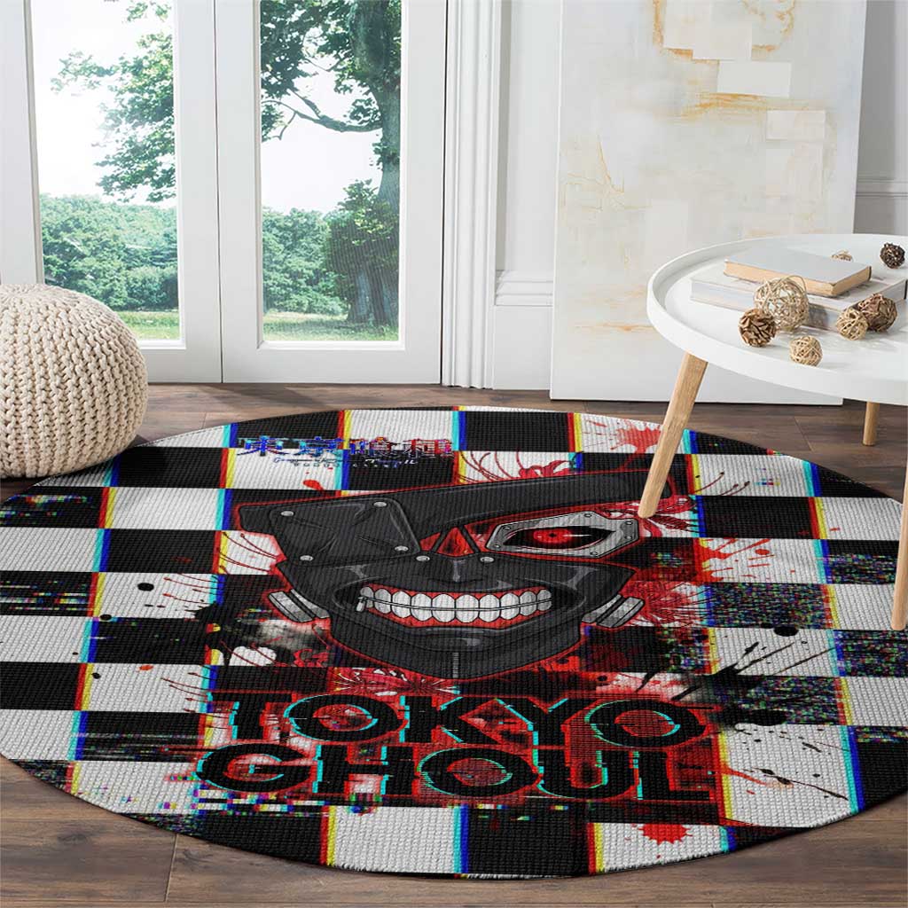 Tokyo Ghoul Kaneki Ken Round Carpet Glitchcore Anime Style with Dark Checker Pattern