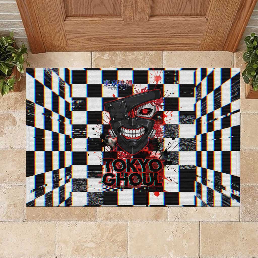 Tokyo Ghoul Kaneki Ken Rubber Doormat Glitchcore Anime Style with Dark Checker Pattern