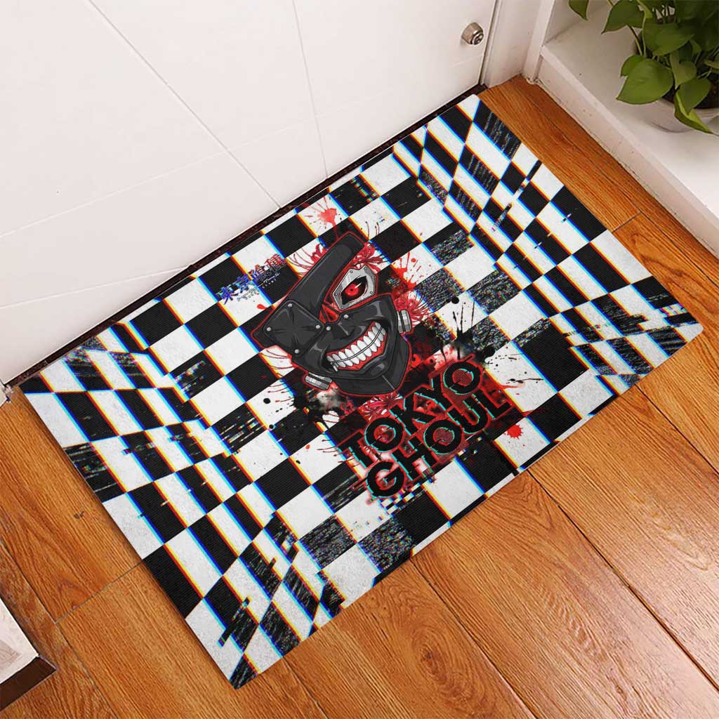 Tokyo Ghoul Kaneki Ken Rubber Doormat Glitchcore Anime Style with Dark Checker Pattern