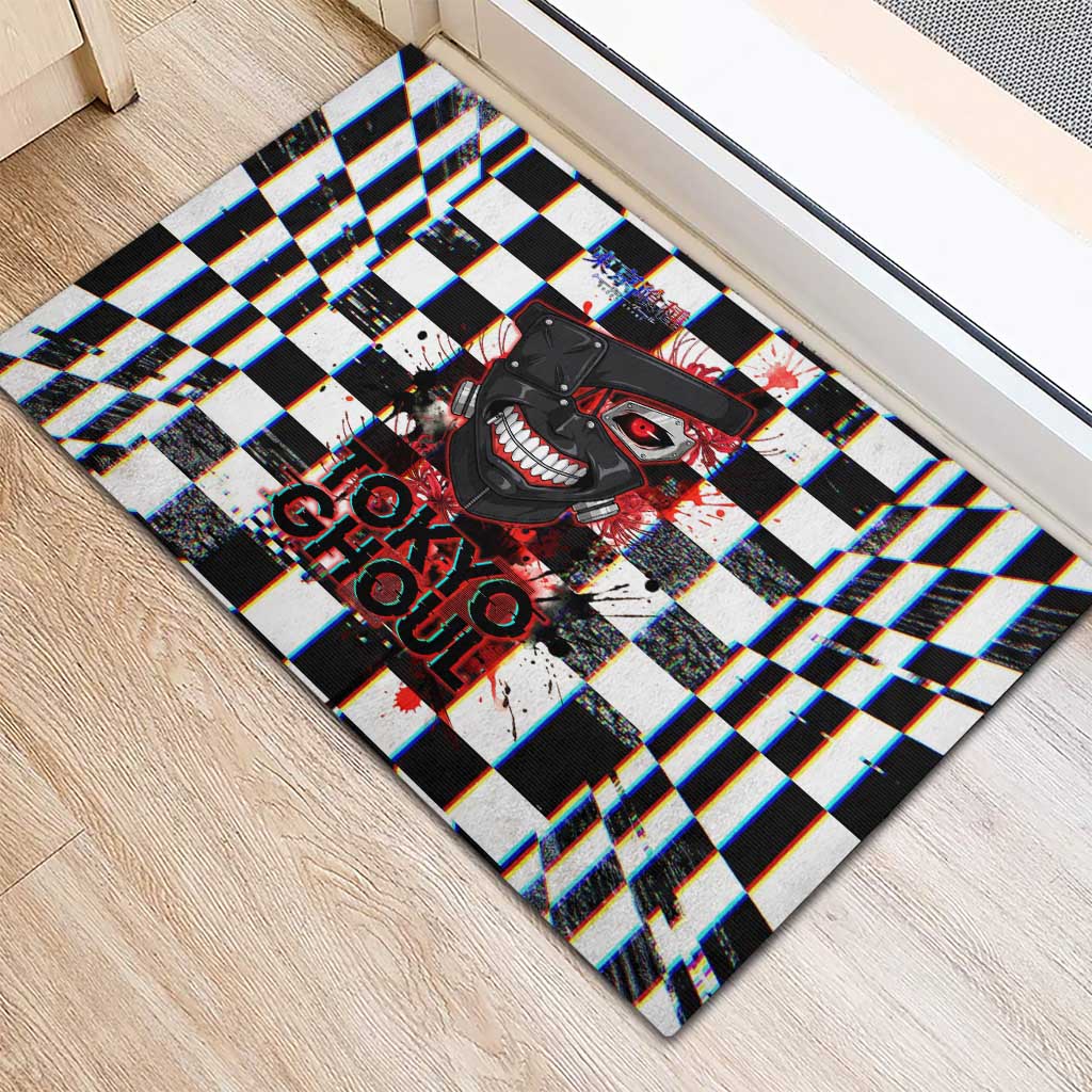 Tokyo Ghoul Kaneki Ken Rubber Doormat Glitchcore Anime Style with Dark Checker Pattern