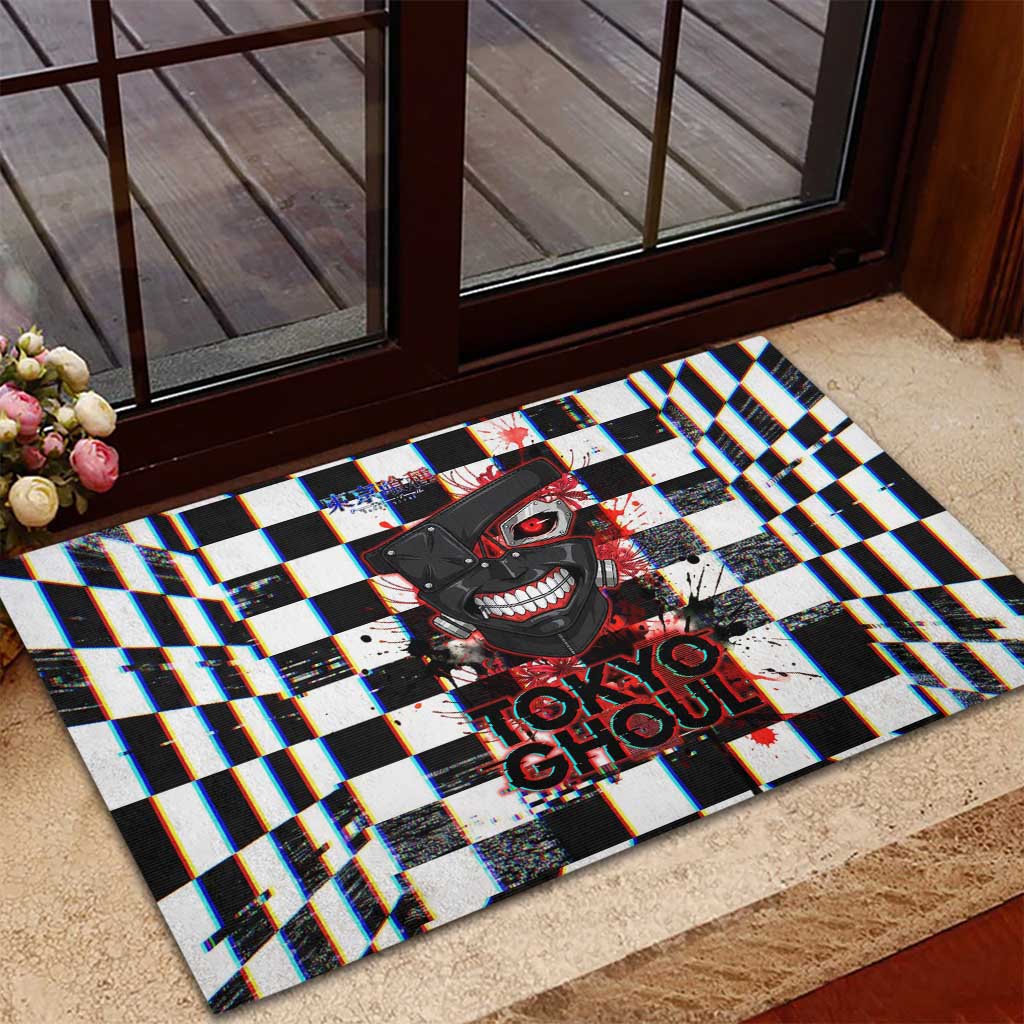 Tokyo Ghoul Kaneki Ken Rubber Doormat Glitchcore Anime Style with Dark Checker Pattern