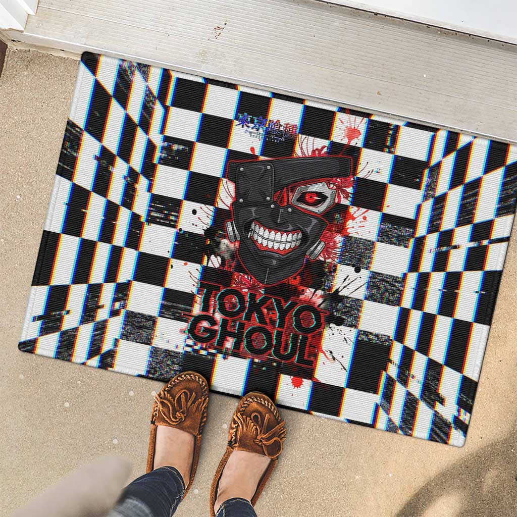 Tokyo Ghoul Kaneki Ken Rubber Doormat Glitchcore Anime Style with Dark Checker Pattern