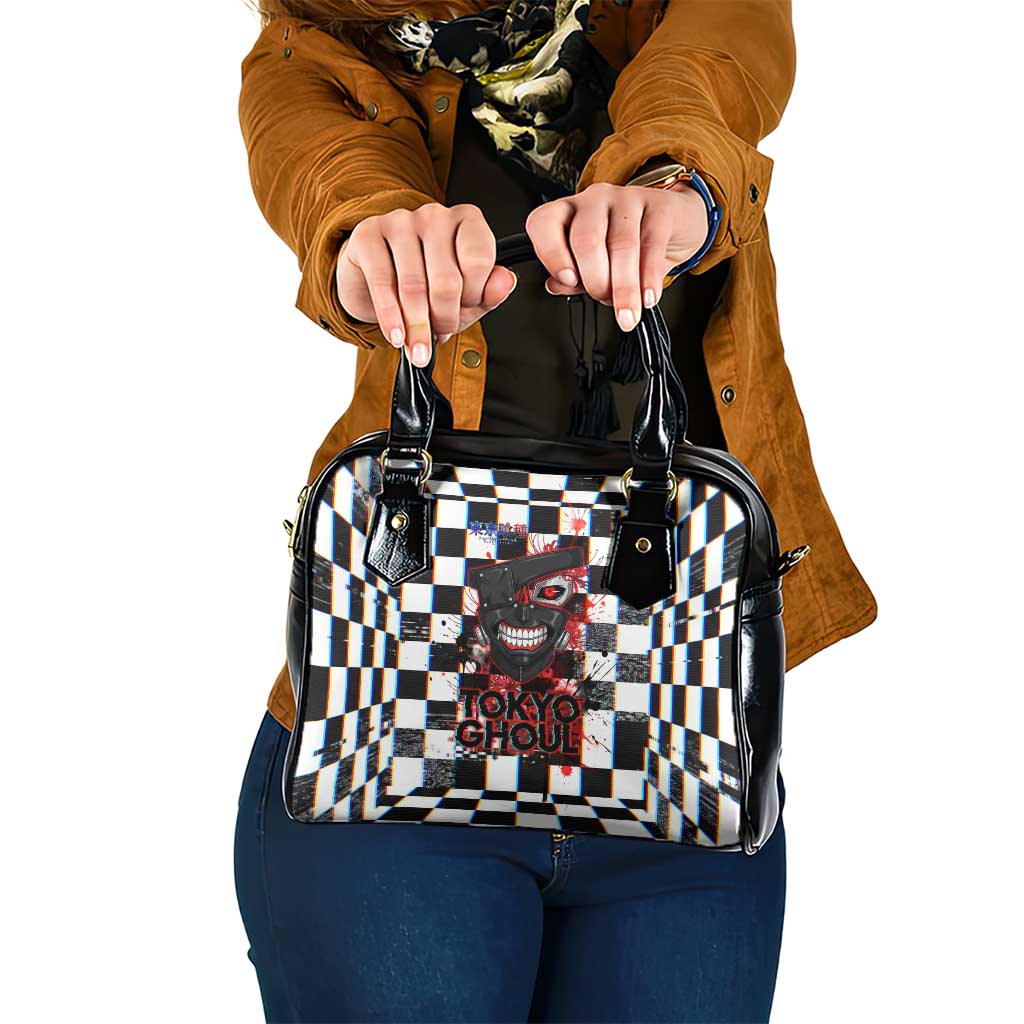 Tokyo Ghoul Kaneki Ken Shoulder Handbag Glitchcore Anime Style with Dark Checker Pattern