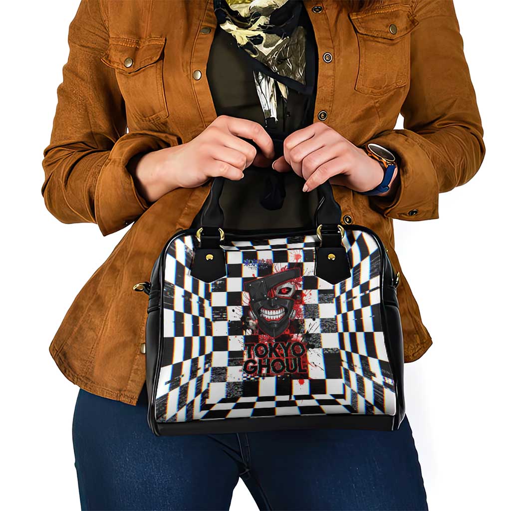 Tokyo Ghoul Kaneki Ken Shoulder Handbag Glitchcore Anime Style with Dark Checker Pattern