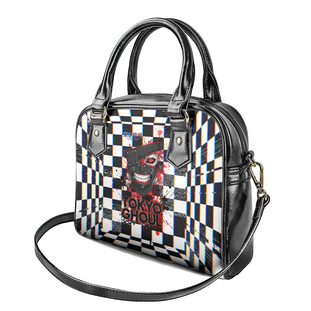 Tokyo Ghoul Kaneki Ken Shoulder Handbag Glitchcore Anime Style with Dark Checker Pattern